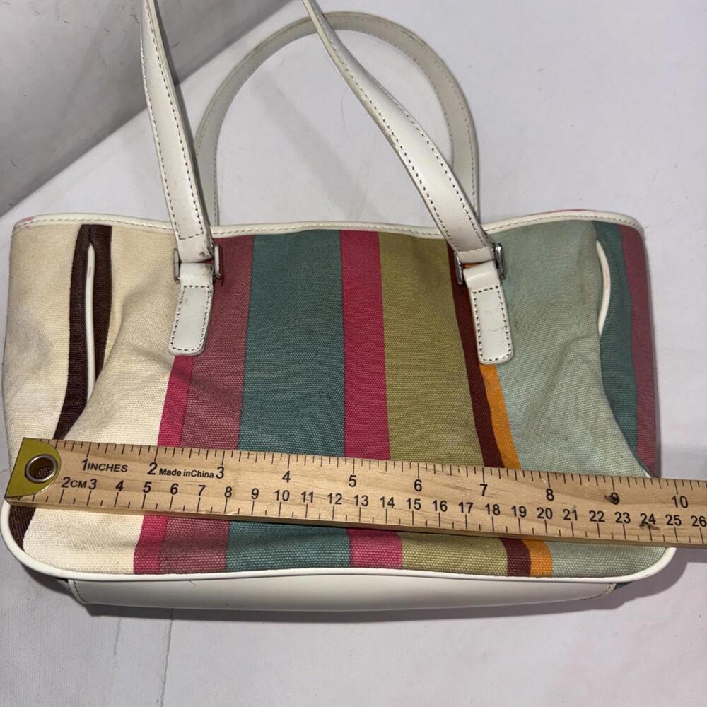 Fossil 90 Y2K Pastel Stripe Canvas Leather Purse Leather Strap Shoulder Bag Tote - Picture 8 of 15